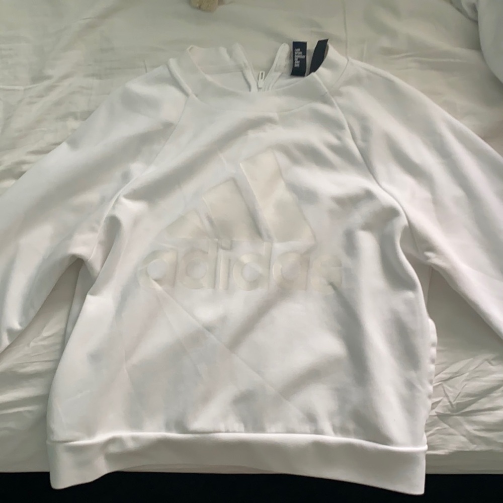 adias white back zip crew neck